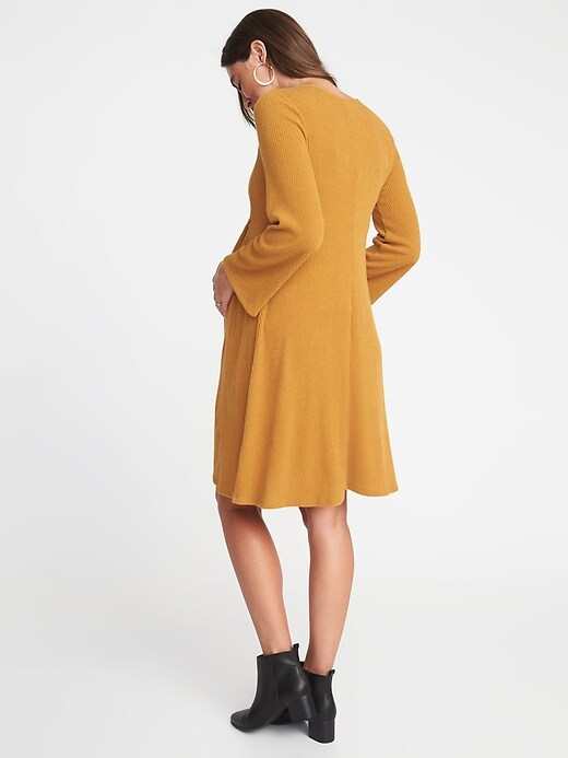 Image number 2 showing, Maternity Rib-Knit Bell-Sleeve A-Line Dress