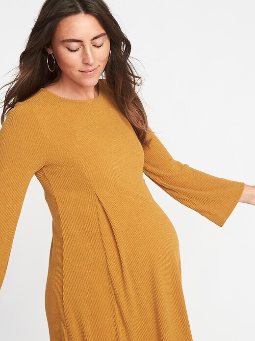 Image number 4 showing, Maternity Rib-Knit Bell-Sleeve A-Line Dress