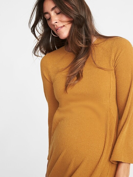 Image number 3 showing, Maternity Rib-Knit Bell-Sleeve A-Line Dress