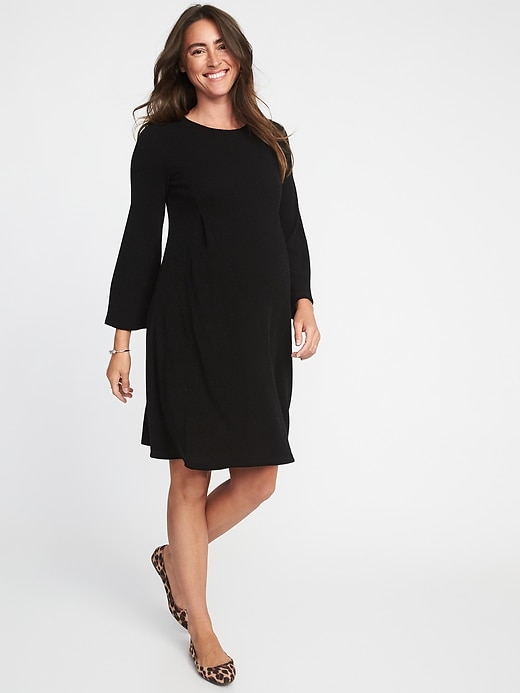 View large product image 1 of 1. Maternity Rib-Knit Bell-Sleeve A-Line Dress
