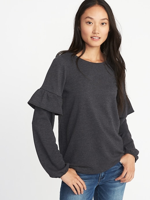 View large product image 1 of 1. French Terry Ruffle-Sleeve Sweatshirt for Women