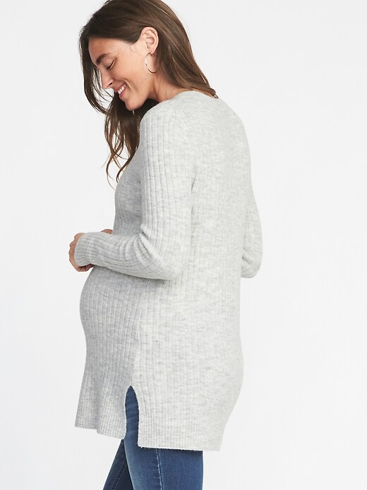 Image number 2 showing, Maternity Plush Rib-Knit Tunic Sweater