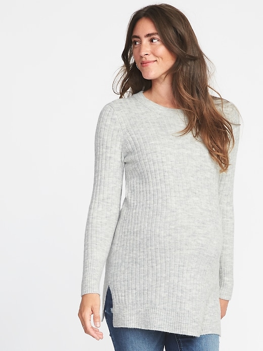 Image number 1 showing, Maternity Plush Rib-Knit Tunic Sweater