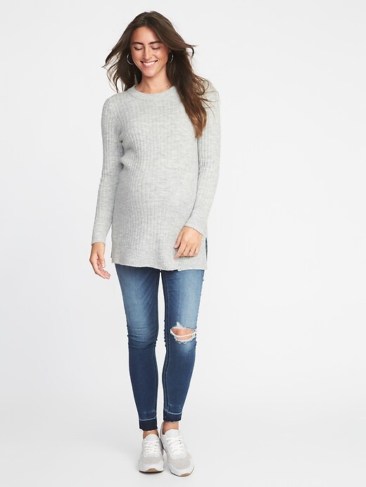 Image number 3 showing, Maternity Plush Rib-Knit Tunic Sweater