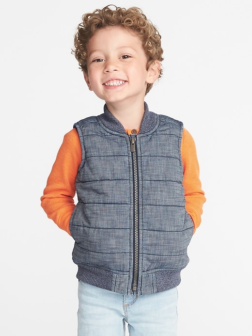 View large product image 1 of 4. Quilted Chambray Vest for Toddler Boys