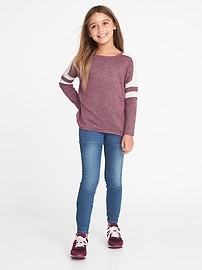 View large product image 3 of 3. Relaxed Striped-Sleeve Scoop-Neck Top for Girls