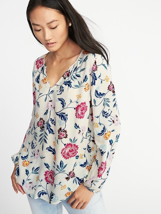 Image number 1 showing, Relaxed Floral-Print Blouse for Women