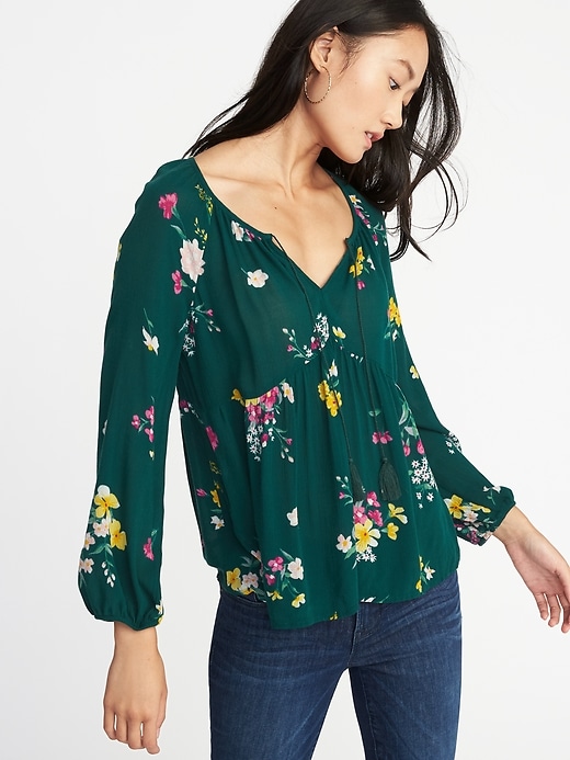 View large product image 1 of 1. Floral-Print Boho Swing Blouse for Women