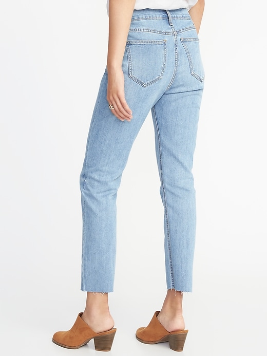 View large product image 2 of 3. Mid-Rise Raw-Hem Straight Ankle Jeans for Women