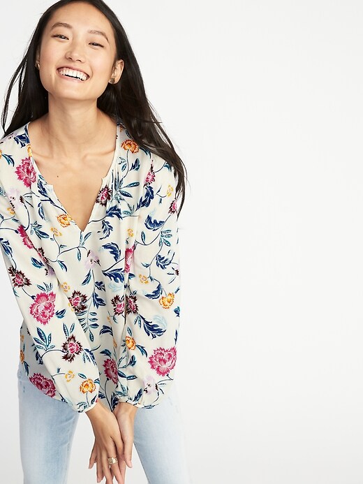 Image number 4 showing, Relaxed Floral-Print Blouse for Women