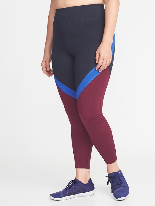 View large product image 1 of 2. High-Rise Color-Block 7/8-Length Plus-Size Leggings