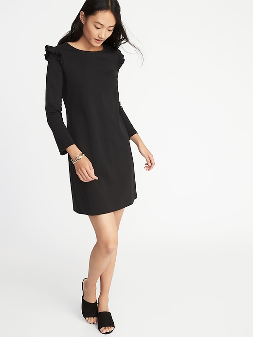 Image number 1 showing, Ruffle-Trim Ponte-Knit Tee Dress for Women