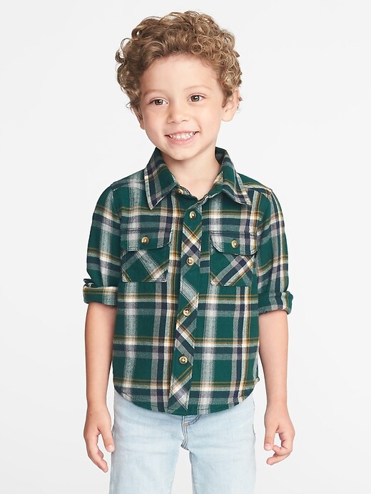 View large product image 1 of 4. Plaid Flannel Pocket Shirt for Toddler Boys
