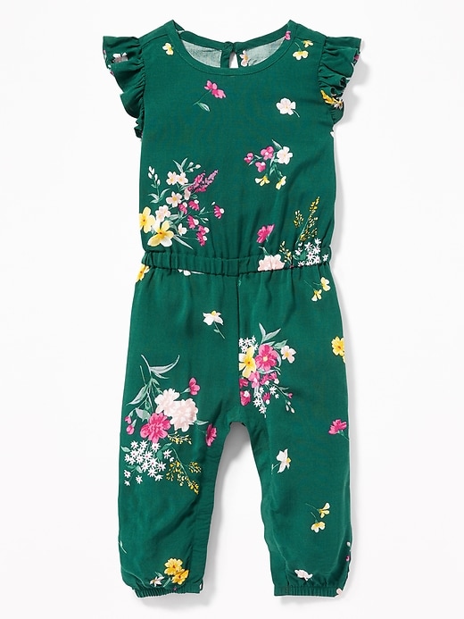 View large product image 1 of 2. Ruffle-Trim Floral Romper for Baby