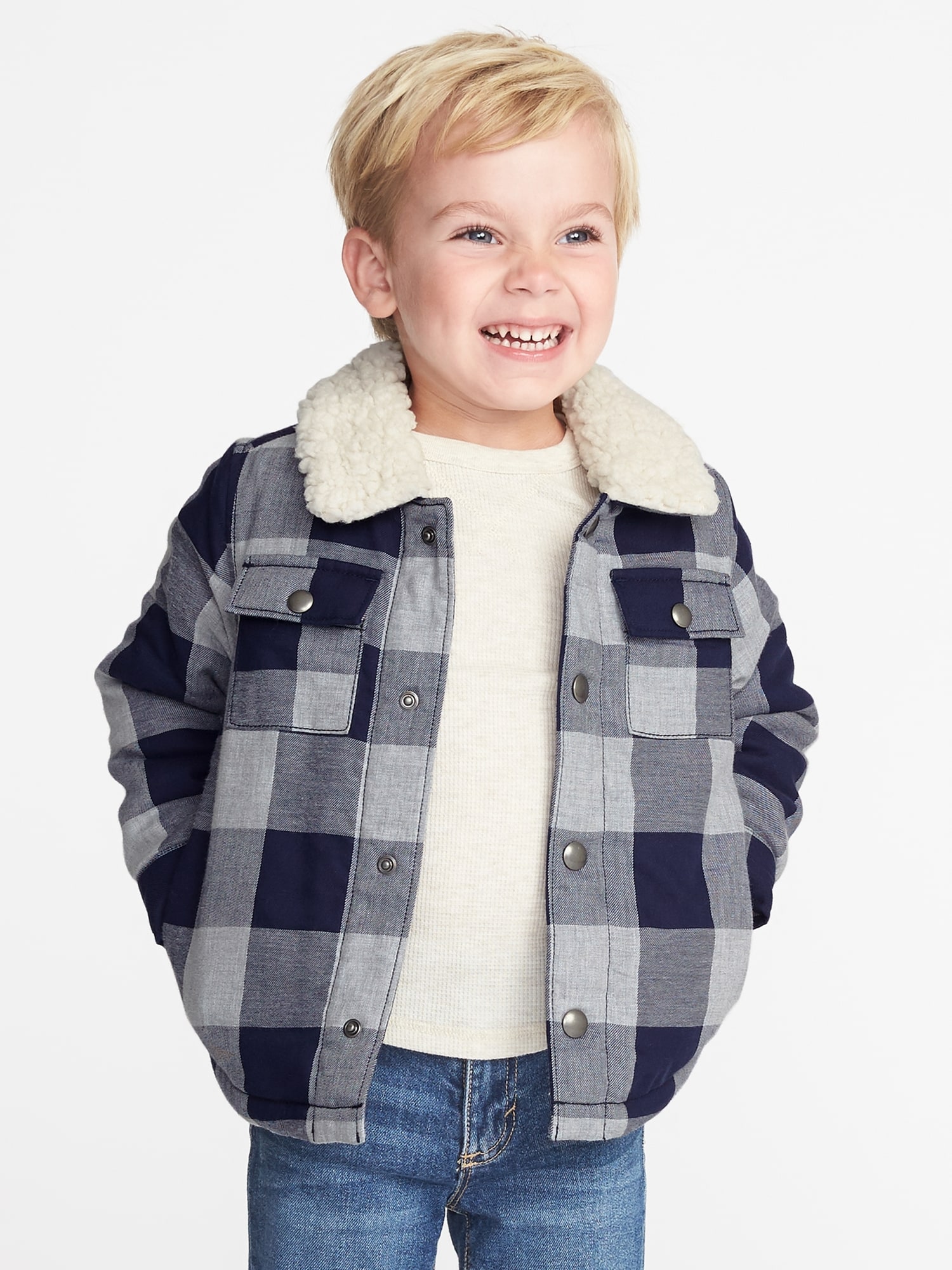 Sherpa-Lined Plaid Shirt Jacket for Toddler Boys | Old Navy