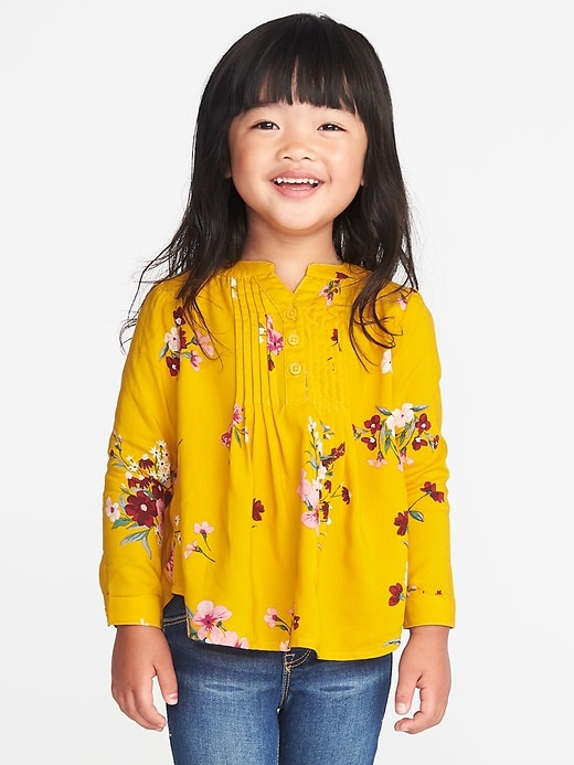 View large product image 1 of 4. Mandarin-Collar Pintuck Tunic for Toddler Girls