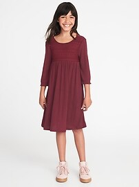 View large product image 3 of 3. Crinkle-Jersey Lace-Trim Swing Dress for Girls
