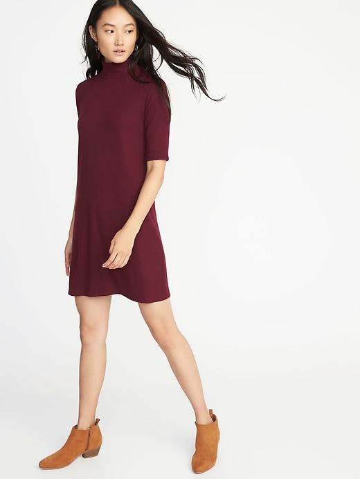 View large product image 1 of 2. Mock-Neck Rib-Knit Shift Dress for women