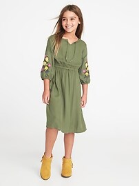 View large product image 3 of 3. Embroidered-Sleeve Waist-Defined Midi Dress for Girls
