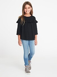 View large product image 3 of 3. Ruffle-Trim Slub-Knit Top for Girls