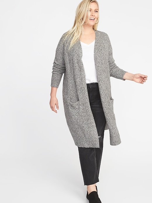 Super-Long Open-Front Plus-Size Thick-Knit Marled Sweater | Old Navy