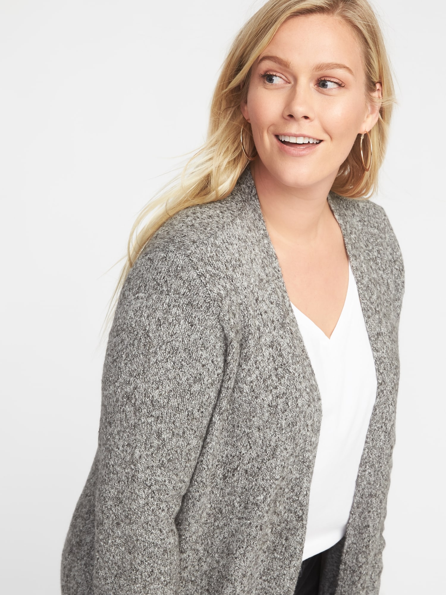 Super-Long Open-Front Plus-Size Thick-Knit Marled Sweater | Old Navy