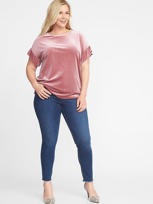 Image number 3 showing, Plus-Size Ruffle-Sleeve Velvet Top