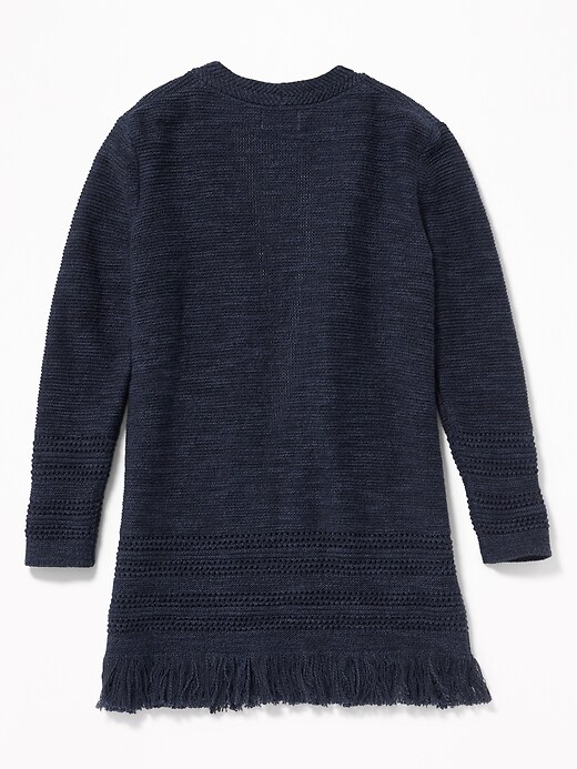 View large product image 2 of 3. Relaxed Open-Front Fringed-Hem Sweater for Girls