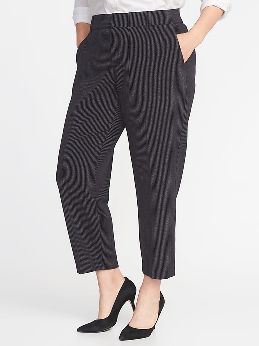 Image number 1 showing, Mid-Rise Secret-Slim Pockets + Waistband Plus-Size Pinstriped Harper Pants