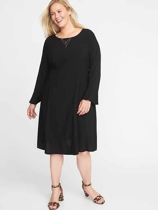 View large product image 1 of 1. Fit & Flare Flute-Sleeve Plus-Size Dress