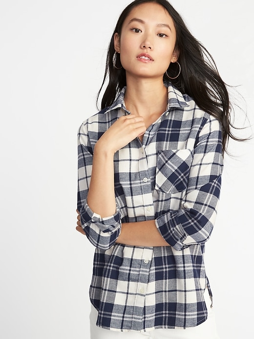 View large product image 1 of 1. Relaxed Plaid Twill Classic Shirt for Women