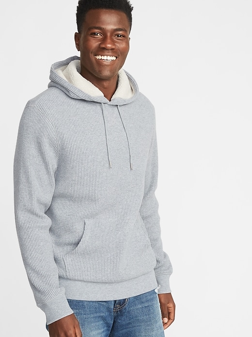 Image number 1 showing, Sherpa-Lined Thermal-Knit Pullover Hoodie