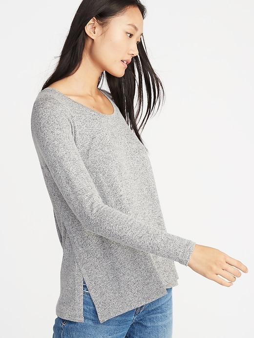 View large product image 1 of 1. Maternity Relaxed Plush-Knit Side-Slit Nursing Top