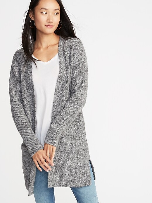 Image number 1 showing, Long-Line Shaker-Stitch Open-Front Sweater for Women
