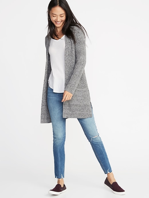 Image number 3 showing, Long-Line Shaker-Stitch Open-Front Sweater for Women
