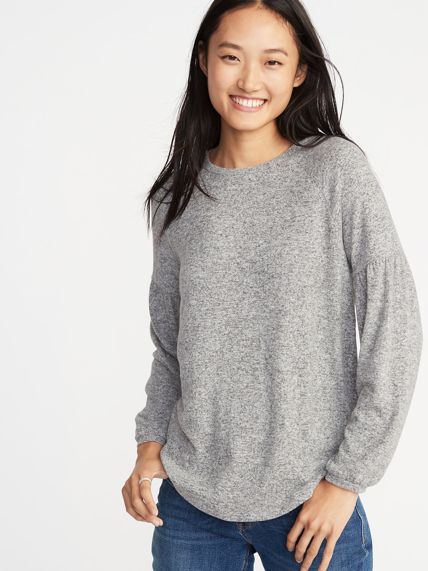 Plush-Knit Balloon-Sleeve Top for Women | Old Navy