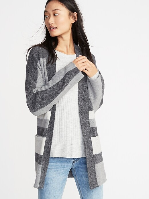 Image number 1 showing, Striped Open-Front Sweater for Women