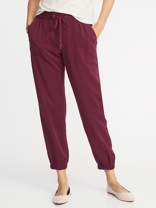 View large product image 1 of 1. Mid-Rise Soft Twill Utility Joggers for Women