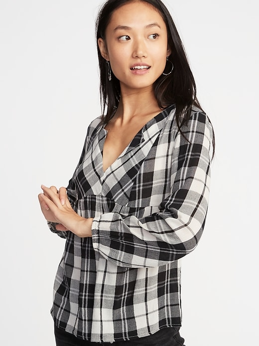 View large product image 1 of 1. Relaxed Plaid Crepe Top for Women