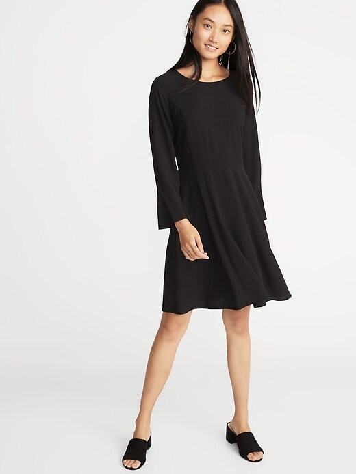 Image number 1 showing, Fit & Flare Flute-Sleeve Dress for Women