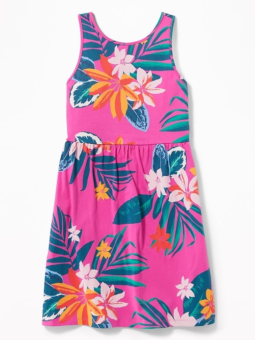 View large product image 1 of 1. Printed Jersey Fit & Flare V-Back Dress for Girls