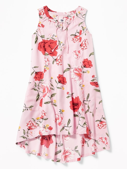 View large product image 1 of 1. Sleeveless Floral Hi-Lo Dress for Girls