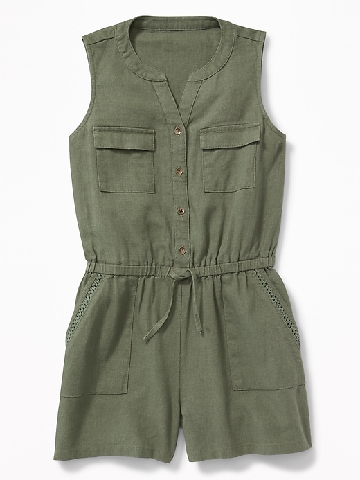 View large product image 1 of 3. Utility Linen-Blend Romper for Girls