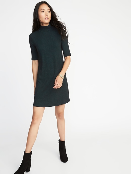 View large product image 1 of 1. Mock-Neck Rib-Knit Shift Dress for women