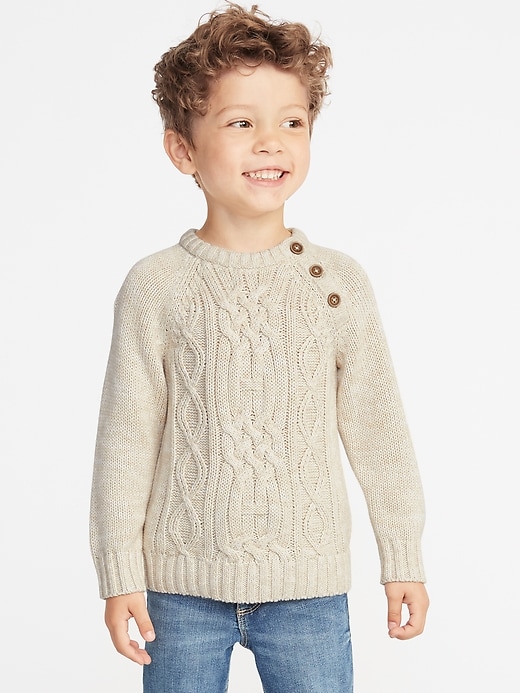 View large product image 1 of 4. Button-Neck Cable-Knit Sweater for Toddler Boys