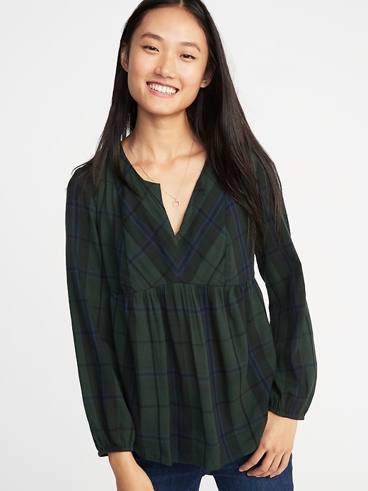 Image number 1 showing, Relaxed Plaid Crepe Top for Women