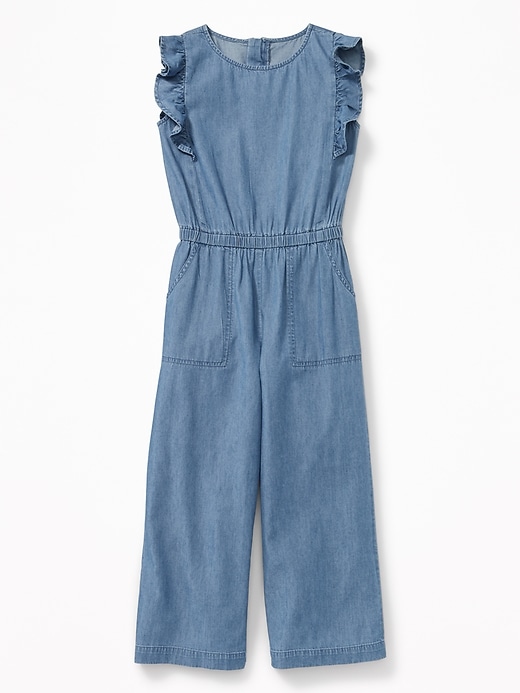 View large product image 1 of 3. Chambray Cinched-Waist Utility Jumpsuit for Girls