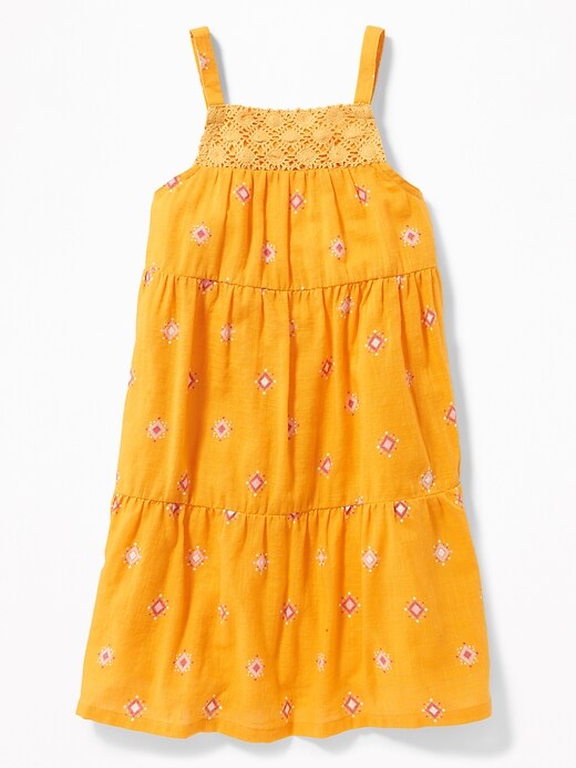 View large product image 1 of 3. Crochet-Yoke Slub-Weave Sundress for Girls