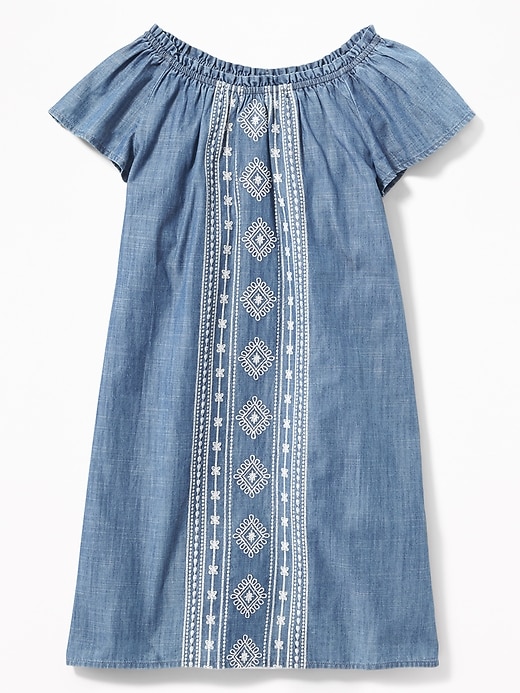 View large product image 1 of 3. Embroidered Chambray Shift Dress for Girls