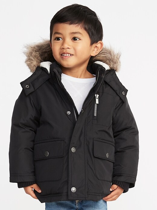 View large product image 1 of 1. Hooded Faux-Fur Trim Snow Jacket for Toddler Boys